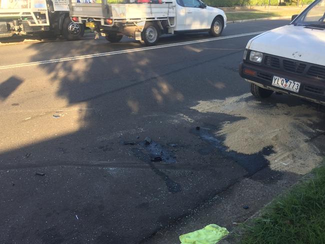 The scene this morning. Skid marks can be seen on the road. Picture Sam McBeath