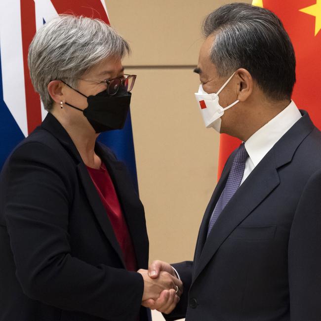 Foreign Minister Penny Wong with her Chinese counterpart Wang Yi in New York. Picture: Department of Foreign Affairs and Trade via NCA NewsWire