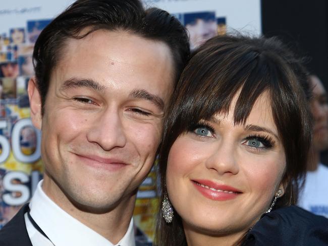 Well loved ... Joseph Gordon-Levitt and friend Zooey Deschanel who starred together in (500) Days of Summer. Picture: Getty