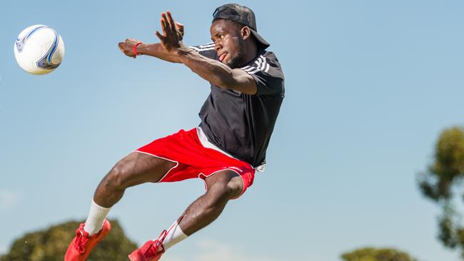 Teeboy Kamara is the youngest player to make an A-League debut for Adelaide United in 2011. However a battle with illness cut his career prematurely short. Picture: Eugene Hyland