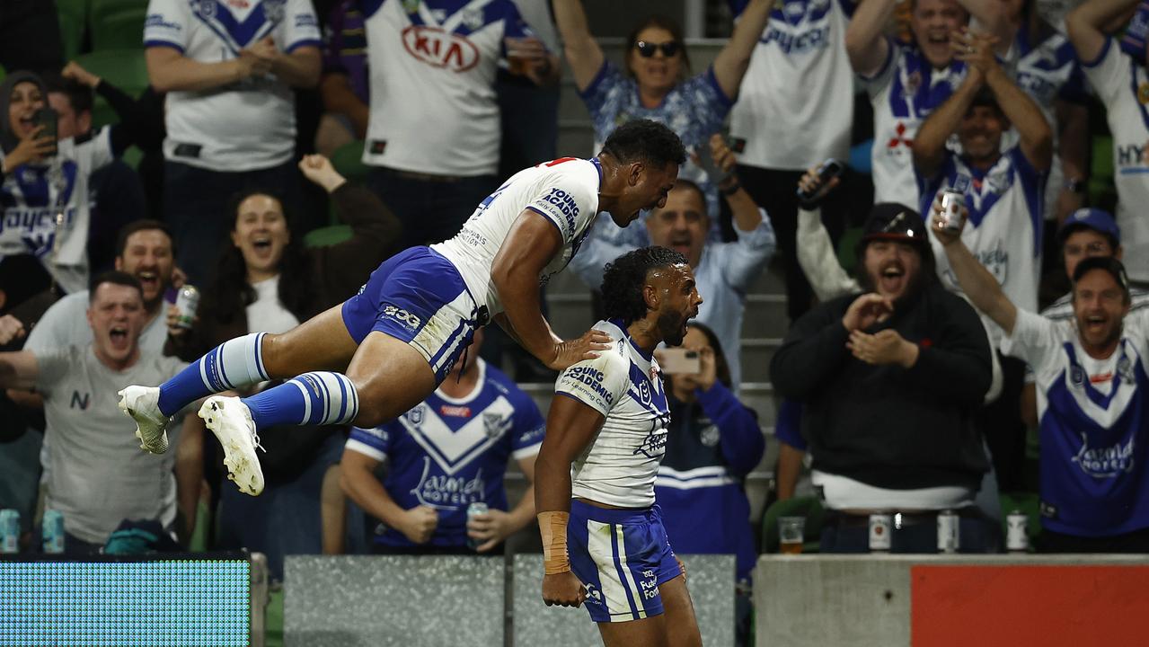 Paul Alamoti and Josh Addo-Carr have struck up a damaging combination on the left edge that is tipped to only get better with time. Picture: Daniel Pockett/Getty Images