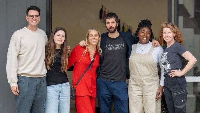 Mix Tape also stars (from left to right) Ben Lawson, Julia Savage, Palmer, Sturgess, Chika Ikogwe and Jacqueline McKenzie. Picture: Binge