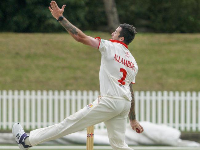 Premier: Casey-South Melbourne paceman Nathan Lambden in stride. Picture: Valeriu Campan