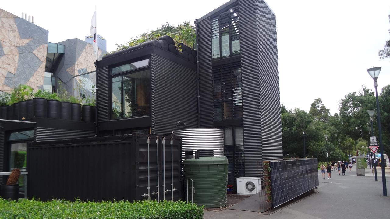 Joost Bakker's Future Food System home next to Federation Square and the Yarra River. Picture: Charis Chang