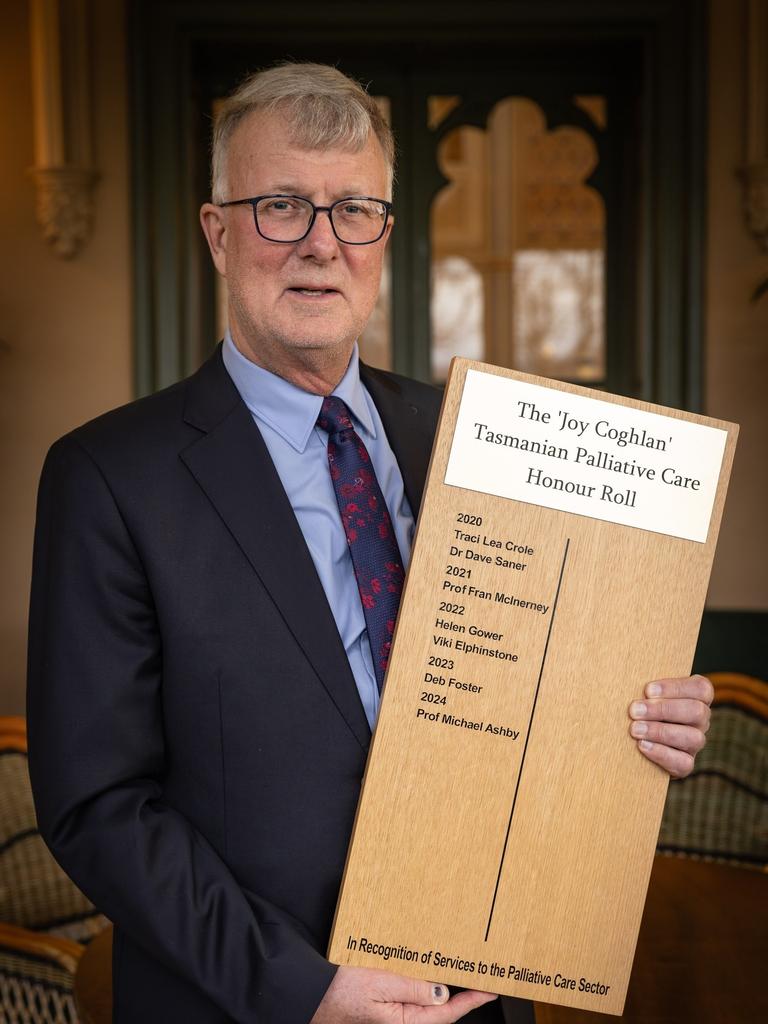 Professor Michael Ashby was inducted to the 'Joy Coghlan'&#128;&#153; Tasmanian Palliative Care Honour Roll. Picture: Jillian Mundy