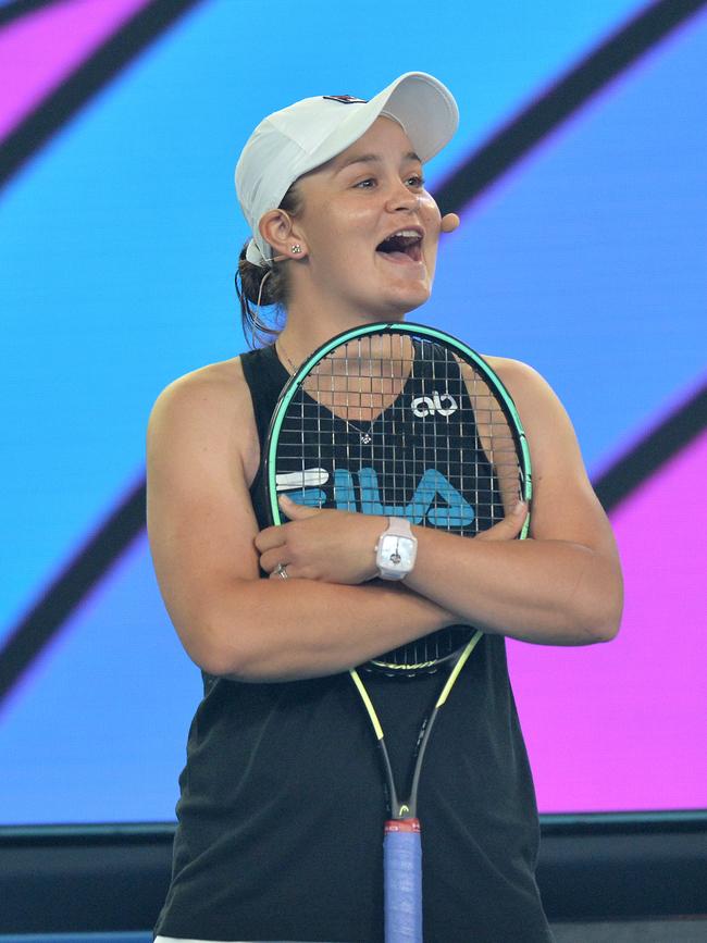 Barty enjoyed her time back on court during the Kids Tennis Day Arena Spectacular last weekend. Picture: Josie Hayden