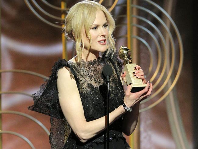 Big Little Lies star Nicole Kidman thanks her husband Keith Urban while accepting the award.