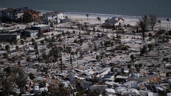 An aerial picture taken on September 30 shows a destroyed trailer park in the aftermath of Hurricane Ian in Fort Myers Beach, Florida. Picture: AFP