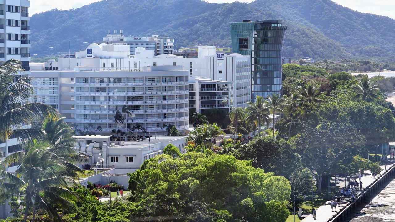 The helicopter landed on Double Tree Hilton hotel about 1:50am Monday, killing the pilot. Picture: Brendan Radke