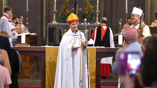 The Anglican Archbishop of Brisbane Jeremy Greaves at his installation at St John's Cathedral. Picture: John Gass