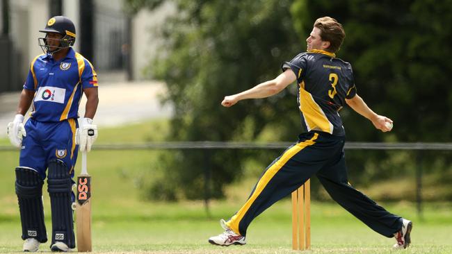 VSDCA: Balwyn bowler Lachlan Fitzpatrick in action. Picture: Stuart Milligan