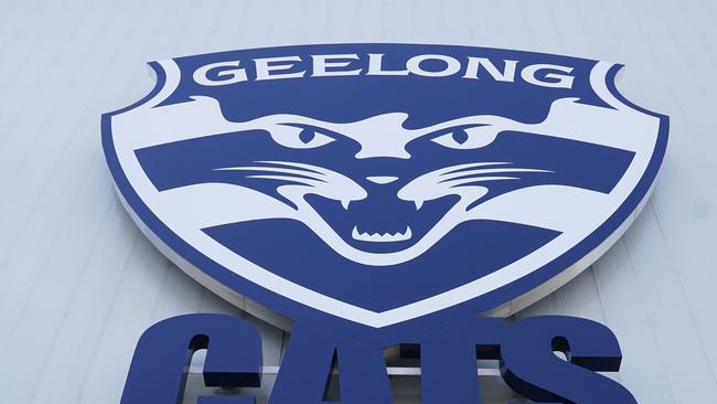 The Geeelong cats logo is seen outside of the Geelong Cats administration offices at Kardinia Park, the headquarters of the Geelong Football Club in Geelong, Thursday, March 26, 2020. The AFL has been postponed until at least May 31 because of the coronavirus pandemic. (AAP Image/Scott Barbour) NO ARCHIVING