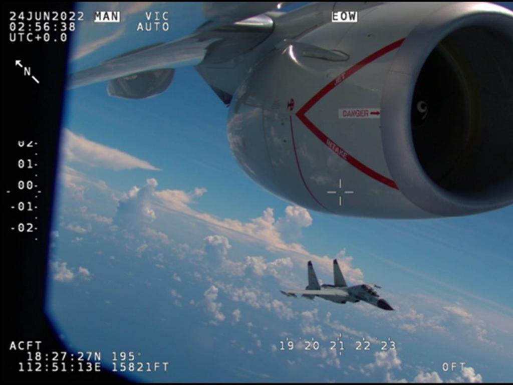 Images from 2022 show a PLA fighter jet in the course of conducting a coercive and risky intercept against a lawfully operating U.S. asset in the South China Sea.