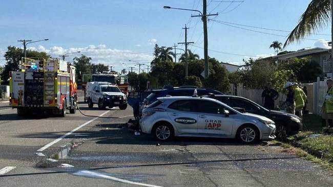 Photographs from the scene of a traffic accident on Fulham Road near the intersection with Swanson Street in Gulliver in Townsville on Sunday. Picture: Caitlan Charles