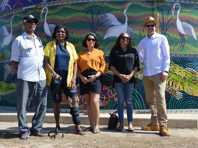 Larrakia Artists: Tibby Quall, Denise Quall, Tessna Dwyer, Norma Benger and Rob Jaeger, VP Prelude Shell Australia. Picture: Supplied.