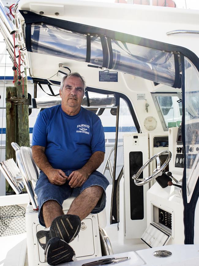 Capt. Larry Conley, 60, on his boat before a fishing charter in Fort Myers. Picture: Logan Newell