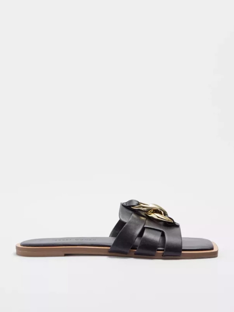 Womens Chain Cage Slide – London – Black. Picture: Target.