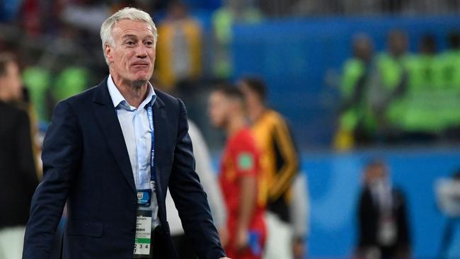 France coach Didier Deschamps reacts after his team’s World Cup semi-final victory over Belgium. Photo: AFP