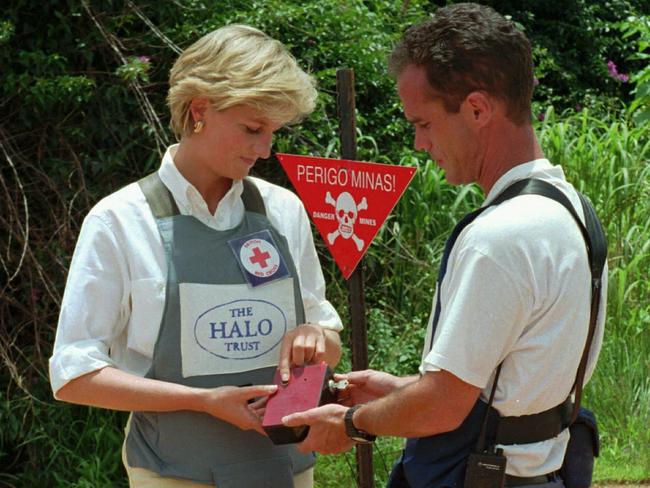 Princess Diana used a remote switch to trigger the detonation of some explosive ordinance dug up by mine sweepers in Huambo, Angola. Picture: AP Photo/Giovanni Diffidenti, File