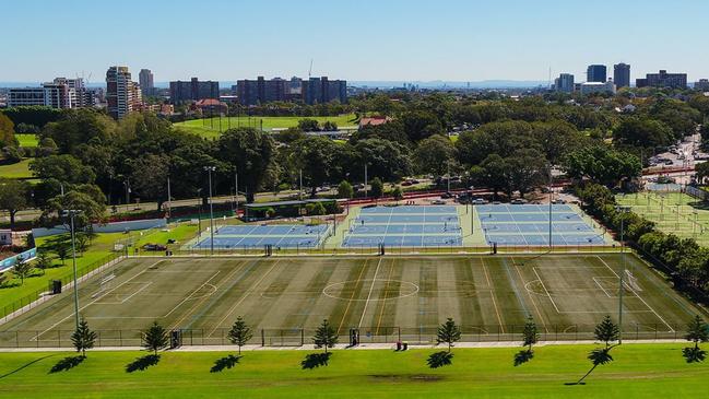 The Moore Park all-weather pitch was changed from a rubber-infill to a cork-infill. Picture: Centennial Parklands