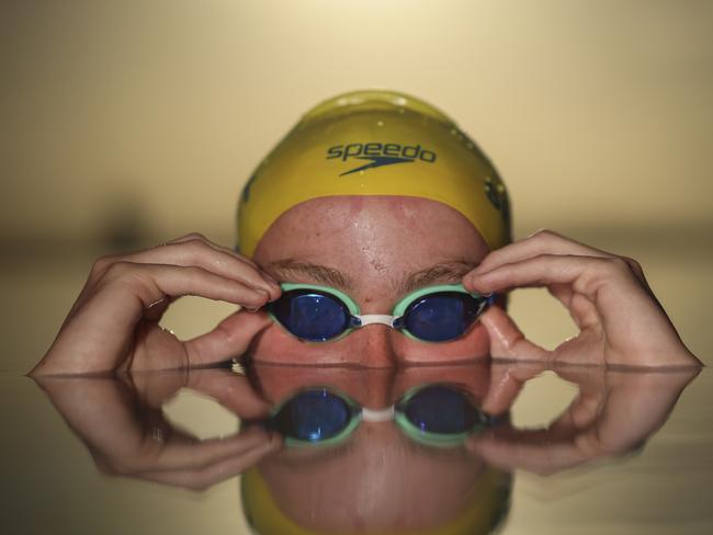 Sam Short in the rooftop pool at Emporium Hotel South Bank. Picture: Pete Wallis