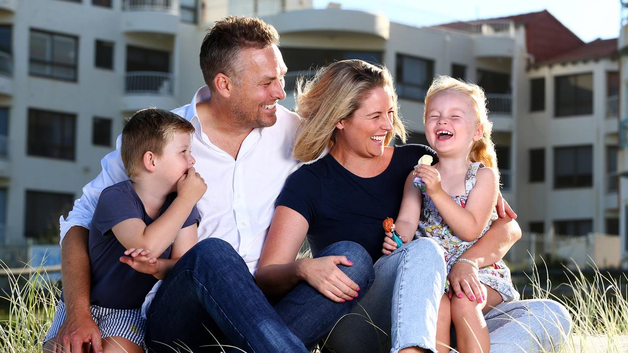 Melissa Whittley with husband Jason and her two eldest children Will, 5, and Halle, 3. Picture: Adam Head.