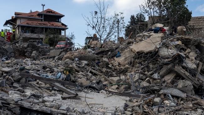 Rubble, pictured in the aftermath of the Israeli strike on the village of Aitou. Picture: Carl Court/Getty Images