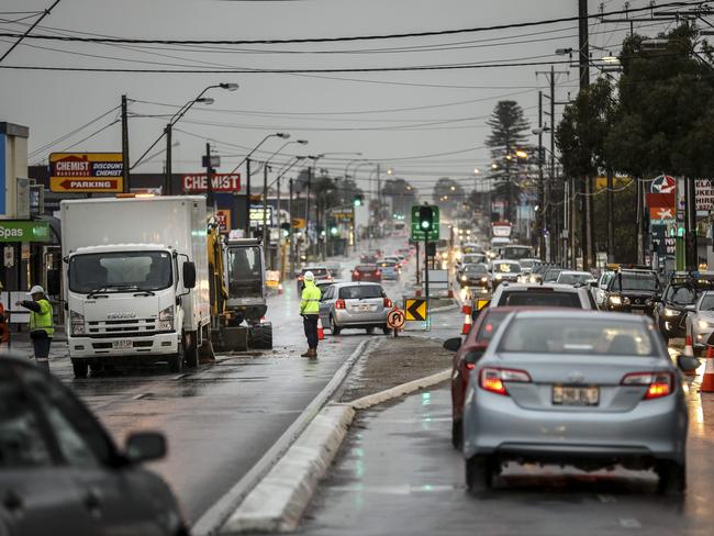 Burst water main, impacting north bound lanes, South Road, Friday August 3, 2018. Picture: AAP