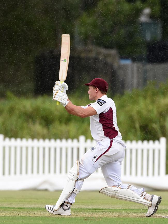 Cricket Gold Coast’s Kookaburra Cup. Day two between Mudgeeraba Nerang and Burleigh at Nerang RSL Oval. Burleigh batsman Rhys McCarthy in action. Picture: Steve Holland.
