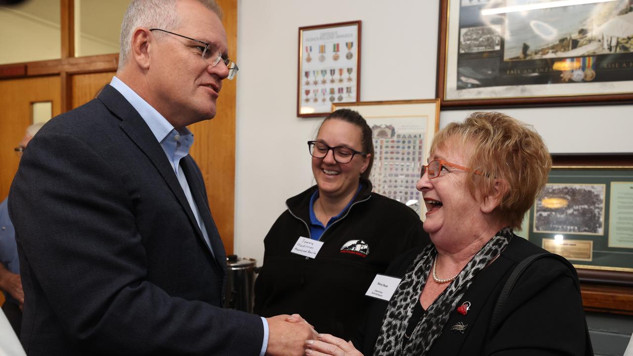 Prime Minister Scott Morrison visits Lyons Community Morning Tea at Longford RSL Memorial Club, Tasmania. The PM was with Ms Susie Bower, Candidate for Lyons, Clr Mary Knowles, Mayor, Northern Midlands Council and Mr Ian Swaine. Photo: Jason Edwards