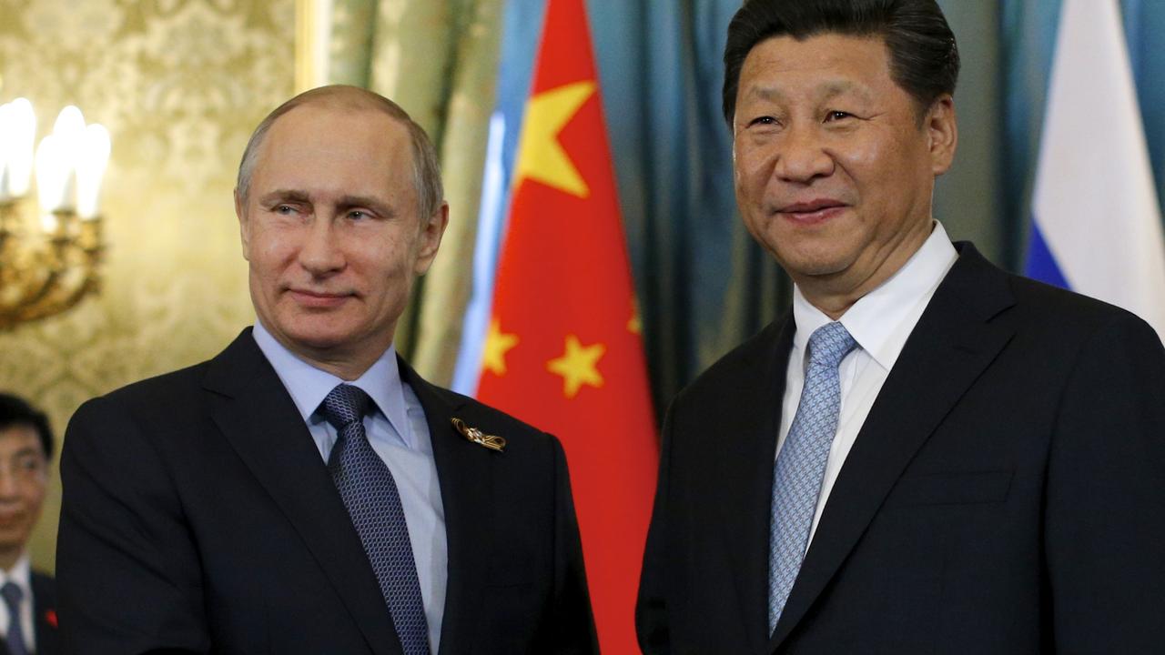 Russian President Vladimir Putin with his Chinese counterpart Xi Jinping during their meeting in the Kremlin in Moscow, Russia in 2015. Picture: AP Photo/Alexander Zemlianichenko, pool, File.