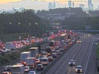 A truck has 'flipped' on the M4 Motorway in Sydney. Picture: Sunrise