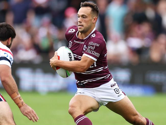 SYDNEY, AUSTRALIA - MARCH 17: LukeÃ&#130;Â Brooks of the Sea Eagles ruduring the round two NRL match between Manly Sea Eagles and Sydney Roosters at 4 Pines Park, on March 17, 2024, in Sydney, Australia. (Photo by Cameron Spencer/Getty Images)