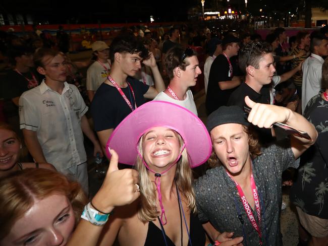 Schoolies at Surfers Paradise on The Gold Coast. Picture: Jason O’Brien