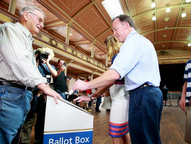 Opposition leader, Will Hodgman casts his vote at City Hall.