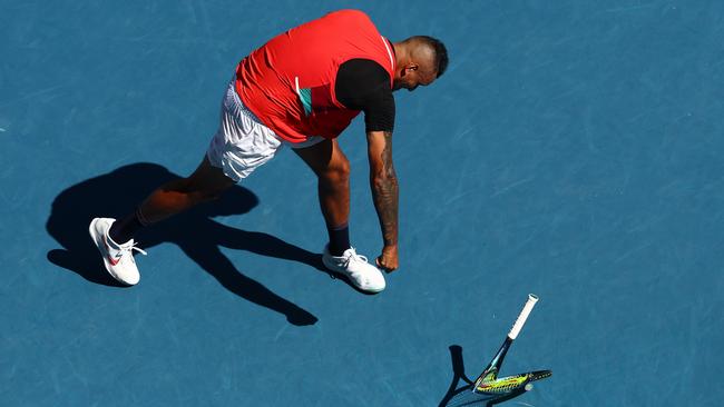 Kokkinakis’ mate Nick Kyrgios is known for smashing his racquet. Here is pictured at the men's doubles semi-finals at the 2022 Australian Open, which he played with Kokkinakis. Picture: Clive Brunskill/Getty Images