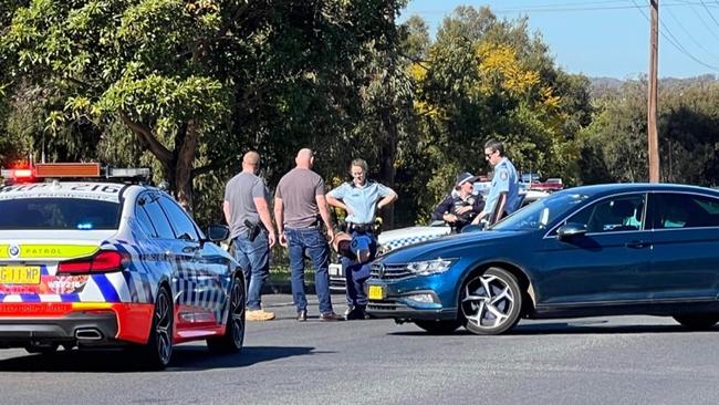 Orana Mid-Western Police District officers on Minore Rd, Dubbo, on Monday morning. Photo: Supplied.