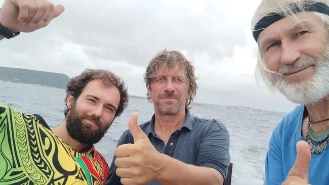 Vincent Beaujeu, Evgeny Kovalevsky and Stanislav Berezkin in Vanuatu last week before setting sail for Australia.