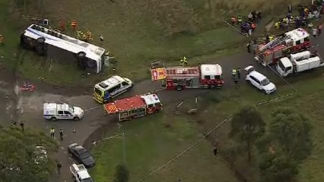 The bus was struck as it moved to turn right into Murphys Rd. Picture: Nine News