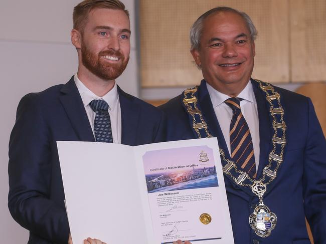 Cr Joe Wilkinson as the new Gold Coast City Council is sworn in at Council Chambers in Bundall.Picture: Glenn Campbell