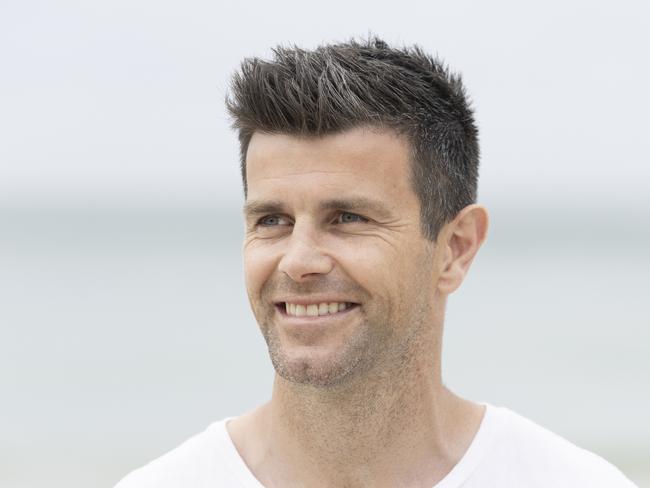 *** EMBARGO DO NOT USE CONTACT HS PIC DESK*** Herald Sun: Trent cotchin with his wife Brooke at Byron Bay, Wednesday 18th October 2023. Photo Danielle Smith