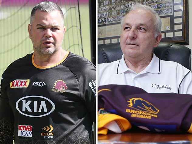 Brisbane Broncos part owner Phil Murphy and coach Anthony Seibold. Picture: Darren England.