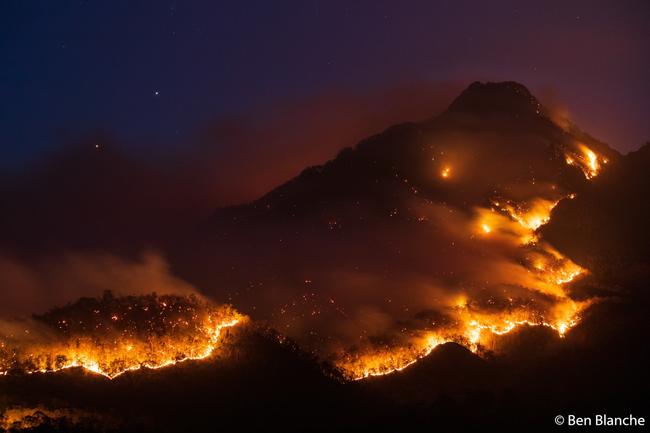 Overall Winner (originally Landscape) Ben Blanche. A fire caused by a lightning strike in Mount Barney National Park. It slowly marched over the peak as it moved around the border area of Queensland and New South Wales.