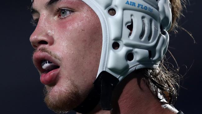 GOSFORD, AUSTRALIA - FEBRUARY 10: Tallis Duncan of the Rabbitohs looks on during the South Sydney Rabbitohs and the Manly Sea Eagles at Industree Group Stadium on February 10, 2023 in Gosford, Australia. (Photo by Jason McCawley/Getty Images)