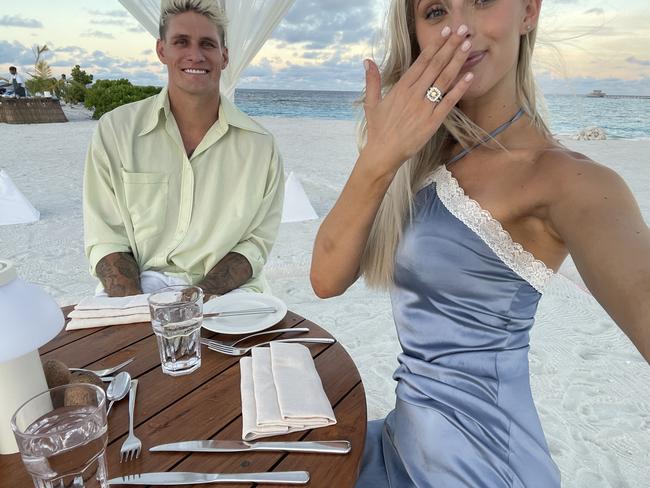 The happy couple were engaged in the Maldives in 2023. Picture: Supplied