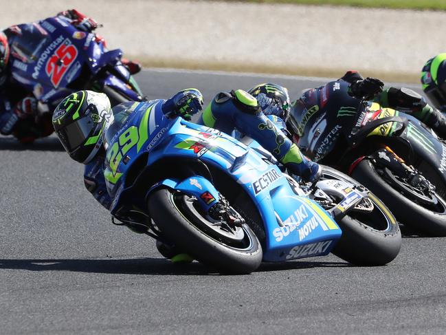 Andrea Iannone of Italy for Team Suzuki Ecstar who came second in the Australian Motorcycle Grand Prix 2018 on Phillip Island, Victoria, Sunday, October 28, 2018. (AAP Image/David Crosling) NO ARCHIVING, EDITORIAL USE ONLY