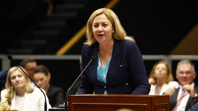 Premier Palaszczuk during at Question Time in the Far North Queensland regional sitting of the Queensland Parliament, held at the Cairns Convention Centre this week. Picture: Brendan Radke