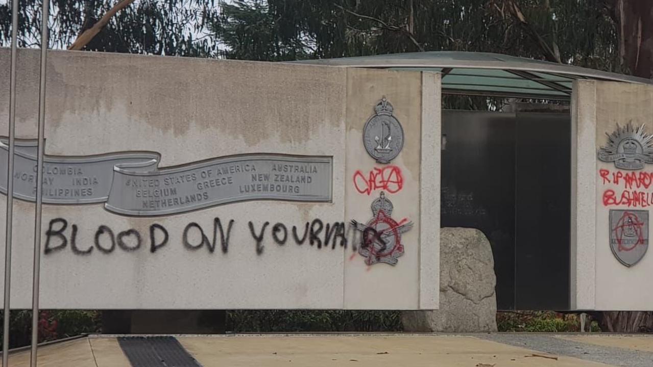 One of the memorials that was graffitied in Canberra over the weekend. Picture: Supplied