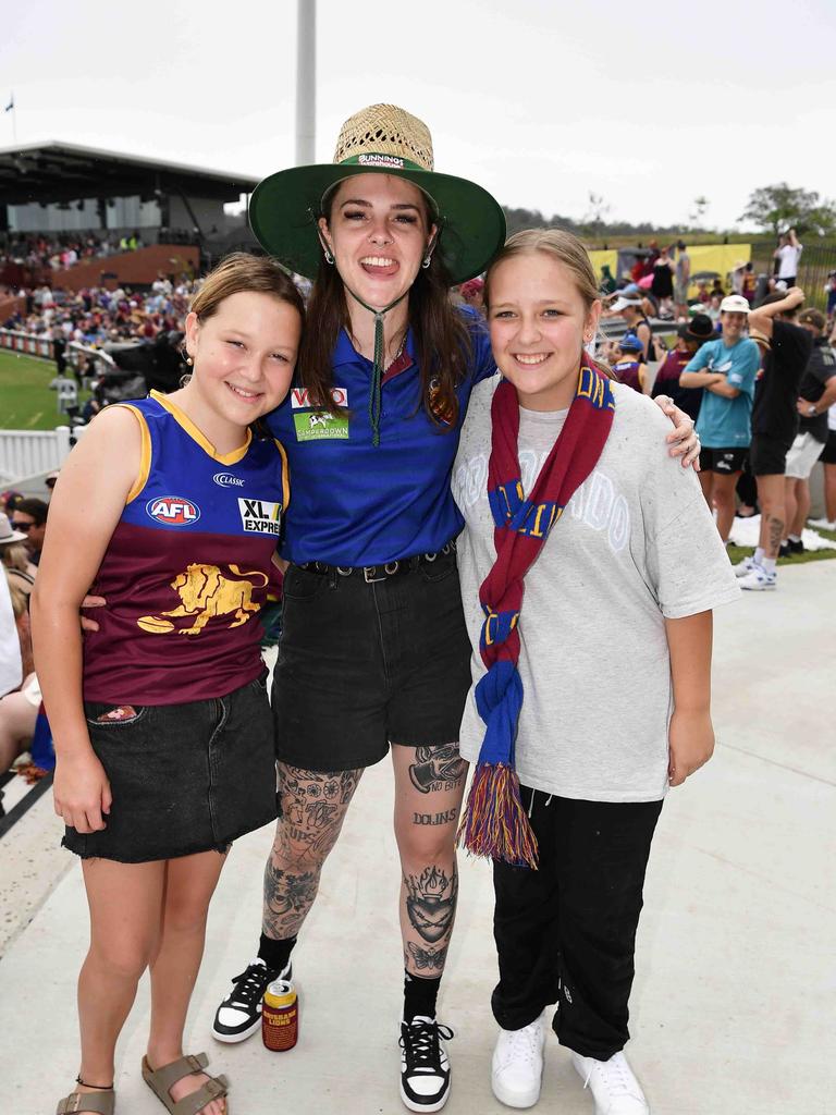 Luella Clay, Maddy Briggs and Scarlett Hume at the NAB AFLW grand final. Picture: Patrick Woods