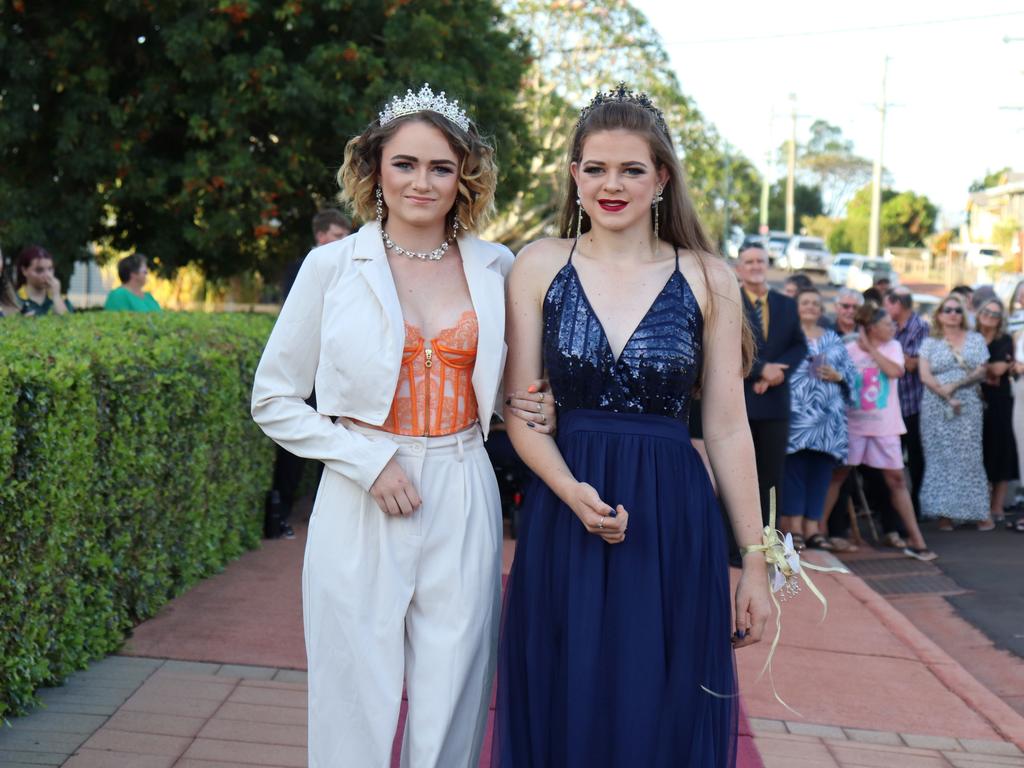 Samantha Abbott and Tasha Robertshaw at the 2023 Isis State High School formal. Image credit: Isis SHS.